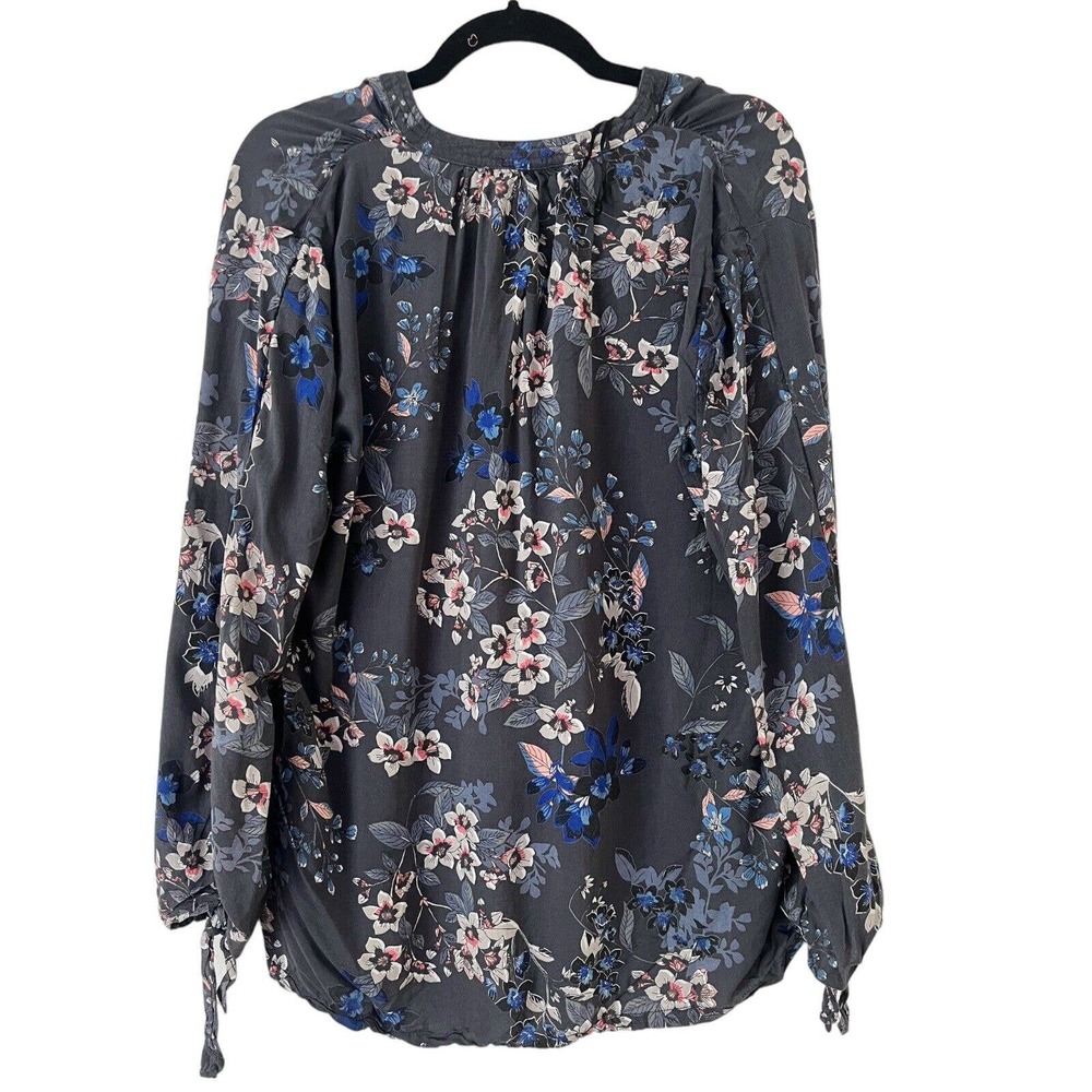 H&M Blue Floral Long Sleeve Popover High Low Blouse Women’s Size 12 - Picture 2 of 7